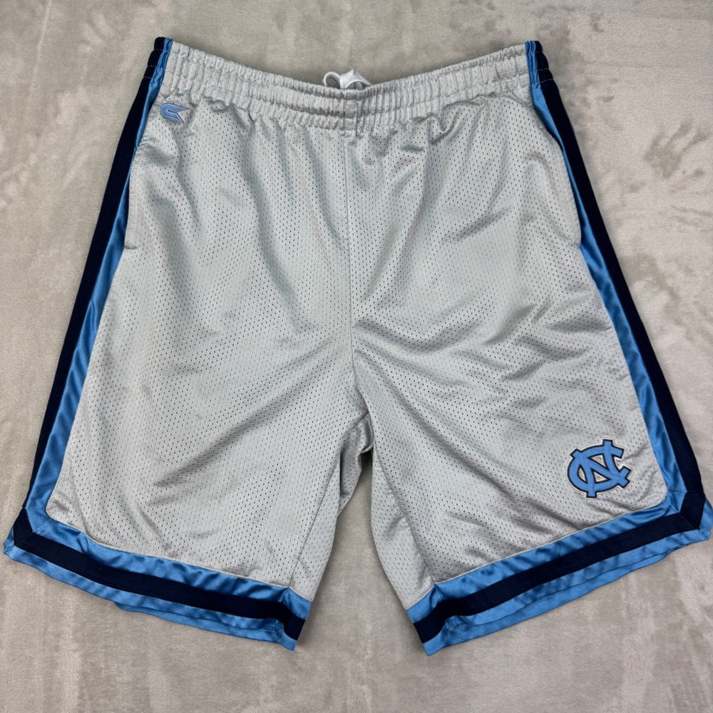 UNC Shorts Mens XL Gray Shiny Baggy Mesh Basketball Y2K North Carolina